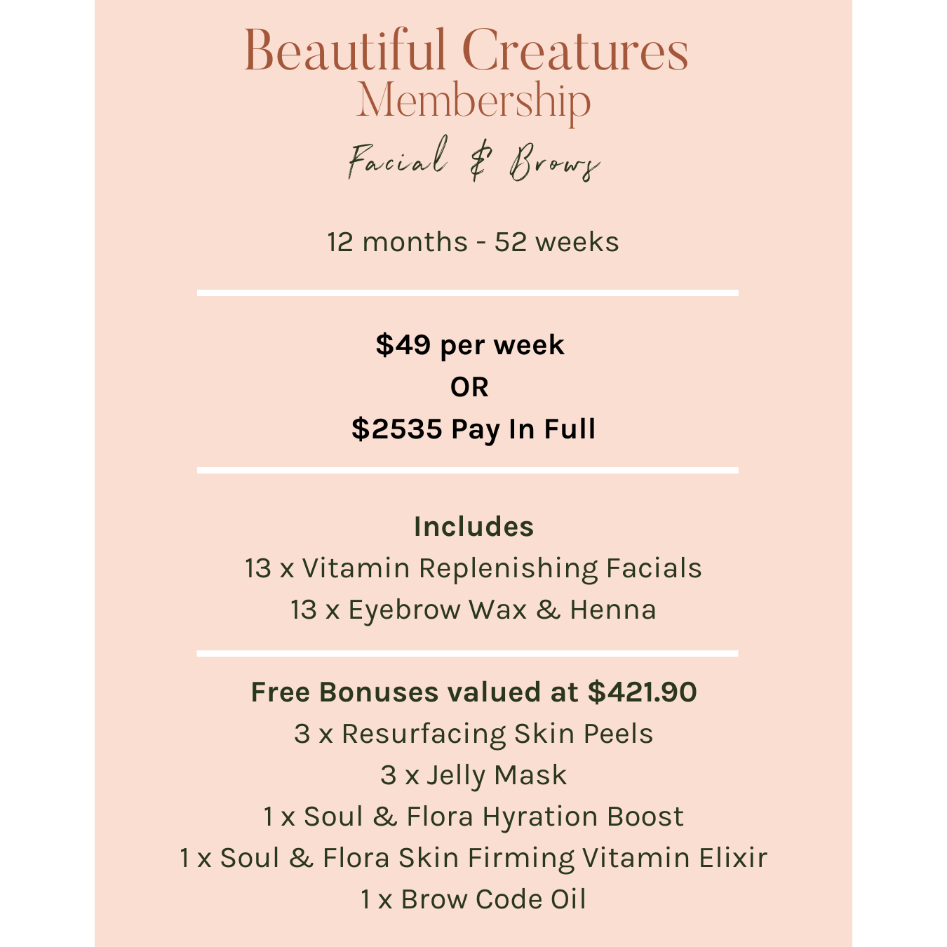Facial & Brows Membership - 12 Months