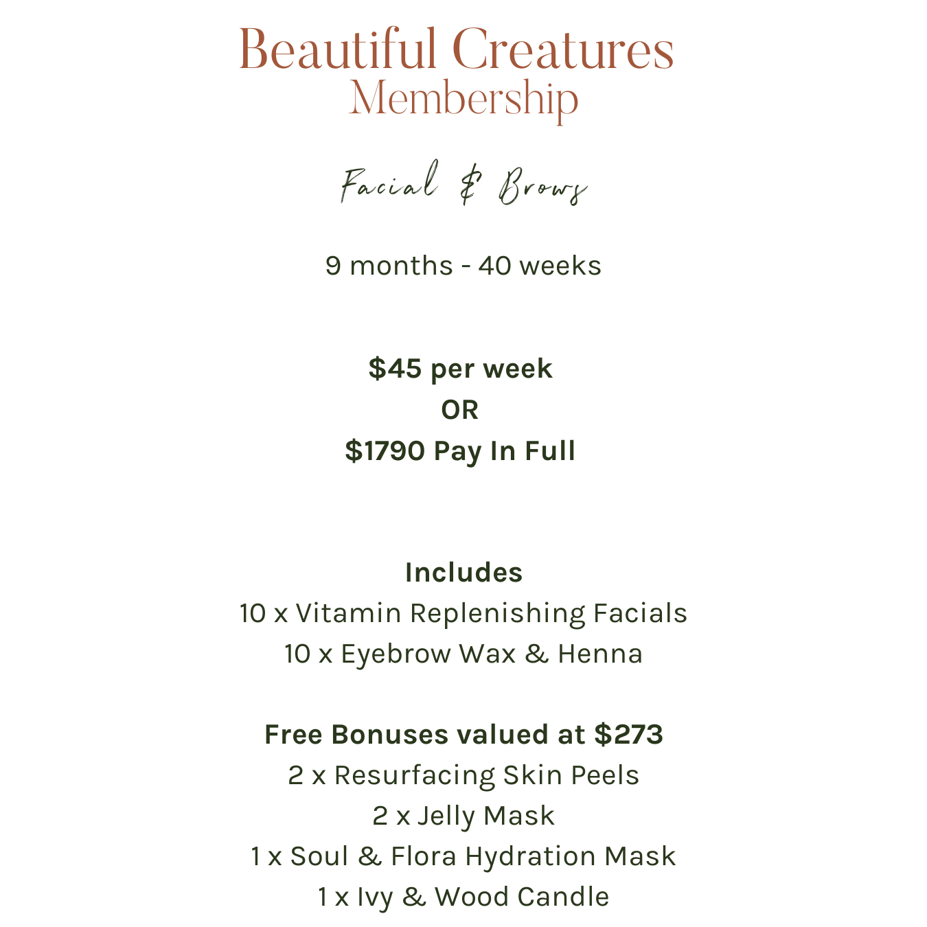 Facial & Brows Membership - 9 Months