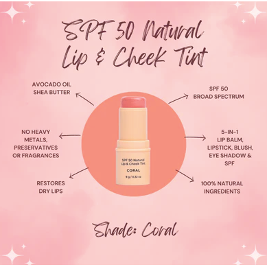 Avocado Zinc SPF 50 Lip & Cheek Tint - Coral