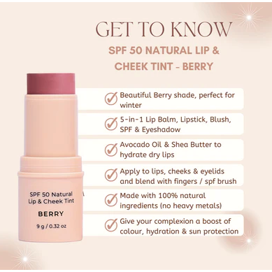 Avocado Zinc SPF 50 Lip & Cheek Tint - Berry